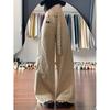 Jeans Workwear Khaki Scimitar Plus Size para Mulheres 2025 Nova Primavera Design para Gordinhas Calças de Perna Larga que Arrastam no Chão