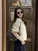 Tricô Francês com Gola Polo Cor Damasco de Manga Longa para Mulheres Início do Outono Tricô de Base com Camisa para Usar por Baixo e Top Elegante