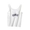 Camisola sin mangas con bordado de letras estilo chica sexy americana para mujer, de verano, ajustada, corta, con ombligo al descubierto, en forma de U