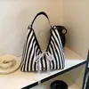 Bolso de Hombro de Moda Rayado de Gran Capacidad para Mujer, Bolso Tote Simple y Casual, Versátil para el Trabajo Diario, Bolso de Lona Reversible Casual