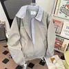 Nueva Chaqueta Falsa de Dos Piezas para Hombre, Estilo Universitario Americano Retro Tendencia para Primavera y Otoño, Traje de Piloto de Gama Alta