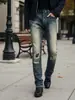 Calça Jeans Masculina Hme Estilo Americano, Ripped e Desgastada da High Street, Slim-Fit Stretch, Perna Reta, Jeans, Exclusivamente para Vendas Transfronteiriças
