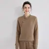 Nuevo Estilo Chino Otoño e Invierno Nuevo Elegante Cuello Alto Hebilla de Estilo Chino para Mujer Suéter de Cachemir Suéter de Punto Retro para Base