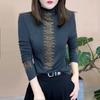 Outono e inverno feminino novo ajuste fino meia gola alta manga comprida camiseta camisa de fundo moda feminina camisa versátil isn trbottomy