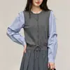 Blusa de tricô listrada de manga longa estilo faculdade outono e inverno para mulheres, suéter de cashmere em blocos de cores com gola redonda para mulheres