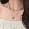 [El Mago de Oz] Collar de Mariposa Verde de Doble Capa para Mujer, Estilo Bosque de Verano, Fresco y Refrescante, Realza el Cutis, Cadena para Clavícula