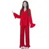 Nueva versión de conjunto de pijama de encaje para mujer de verano, jacquard de seda helada, estilo corte francés de alta gama, ropa de casa fina de manga larga