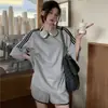 Conjunto Corto Holgado de Manga Corta para Mujer Verano 2026 Deportivo Casual Femenino Pantalones Anchos Moda Trendy Conjunto de Dos Piezas
