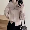 Cárdigan de punto con doble cremallera y cuello de piel sintética retro estilo coreano, nueva moda otoño/invierno, corte ajustado, suéter abrigo suave y cálido para mujer