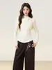 Camiseta Básica de Manga Larga con Cuello Semi Alto, Plisada y Calada para Mujer, Nuevo Estilo Otoño e Invierno 2026, Top Interior Cepillado de Corte Ajustado