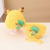 Outono e inverno novo chapéu infantil bolsa conjunto de duas peças desenho animado chifres inverno lã chapéu meninas chapéu de malha doce