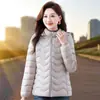 Jaqueta de Algodão com Penas de Inverno para Mulheres, Pequena e Leve, Gola Alta, Estilo Coreano, Corte Justo, Casaco com Capuz Removível