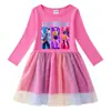 Vestido de Princesa com Lantejoulas Arco-Íris e Malha para Meninas, Manga Curta de Verão, Manga Longa Primavera-Outono, Grupo Kpop Hunter Girl