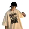 Camiseta de Manga Curta para Homem, Marca Tendência Europeia e Americana de Verão, Manga Meia-Manga, Estilo High Street Americano, Oversize, Tamanho Grande, Gola Redonda, Manga 3/4