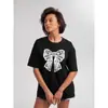 Camiseta de Manga Corta 100% Algodón 2025 Estilo Nuevo Americano Dulce, Divertido y Lindo Estilo Estampado de Lazo Top Exterior