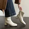Botines elásticos de PU para mujer, botines ajustados, nuevo estilo otoño e invierno, punta redonda, cremallera trasera, tacón alto grueso, botines cortos elásticos, talla 40