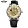 T-Winner/Victor 8012 Elegante Casual Hueco con Pedrería Correa de Cuero Manual Reloj Mecánico