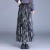 Saia plissada de tule com estampa tie-dye estilo vintage, elegante saia longa de cintura alta que afina, corte em A