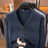 Novo suéter cardigã casual de malha para homens de comércio exterior transfronteiriço, estiloso, trançado, folgado, com decote V, jaqueta, blusa masculina
