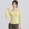 Ropa de Yoga para Mujer en Otoño e Invierno, de un Hombro, Hombros Descubiertos, Falso Dos Piezas, Ajustado, Top Deportivo de Manga Larga, Ropa de Entrenamiento para Pilates al por Mayor