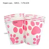Platos de Papel, Vasos, Servilletas, Artículos para Fiesta, Cuchillos, Tenedores, Cucharas Desechables, Manteles de Plástico con Huella de Perro Rosa Transfronterizos
