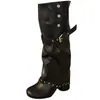 Botas Largas de Punta para Mujer 2026 Nuevas Versátiles Negras con Tachuelas Plisadas Botas de Tacón con Hebilla de Cinturón y Pierna Ancha