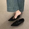 Zapatos de Mujer Mary Jane Retro de Una Línea con Punta Afilada 2024 Verano Nuevo Estilo Bajos Transpirables Zapatos de Ballet Franceses