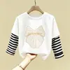 Camiseta de dibujos animados casual de otoño estilo coreano para niños, camiseta básica elegante de algodón puro para primavera y otoño, manga larga para niñas