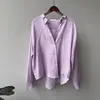 Camisa Protectora del Sol Beishan Tongshu de Tencel y Lino con Cuello para Mujer, Verano Elegante Holgado Adelgazante Manga Larga Top 82525