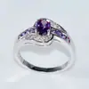 Anillo de Platino Morado Ovalado + Diamante Blanco Pequeño, Microincrustado con Circonita, Personalidad, Versátil, Elegante - Deseo Transfronterizo