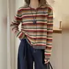 Suéter de Rayas Chic de Moda Estilo Coreano Top de Moda 2026 Otoño/Invierno Nuevo Jersey de Punto Holgado Cuello Redondo