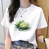 Camiseta Casual Feminina Moda Coreana Gola Redonda Estampa Floral Tendência Ins Manga Curta