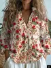Fábrica de Origen 1688 Camisa de Mujer con Estampado de Flor de Ciruelo Vintage Holgada Cuello Solapa Blusa de Oficina Exclusiva para Venta Transfronteriza