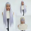 Suministro exclusivo transfronterizo para el comercio exterior europeo y americano: peluca de encaje frontal para mujer, cabello largo y liso plateado, moda, fibra sintética de alta temperatura