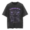 Camiseta de Algodón Lavada Suelta Oversize con Estampado de Dibujos Animados Clásicos Japoneses Estilo Europeo y Americano Elegante