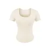 Ajuste Muy Recomendado~ Camiseta de Manga Corta Ajustada de Color Sólido con Cuello Redondo, Hombros Rectos, Cintura Entallada y Dobladillo Curvo, Top Versátil para Chicas Atrevidas