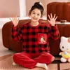 Pijama de franela para niños de otoño e invierno, conjunto grueso de forro polar coral para niños y niñas, ropa de estar de forro polar talla grande para niños mayores
