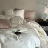 Juego de cuatro piezas de jacquard satinado 100% algodón de 50 hilos, juego de ropa de cama de tres piezas de algodón puro simple de lujo ligero, sábana y funda de edredón
