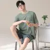Pijama de Algodón 100% para Hombre de Verano, Conjunto Casual de Shorts y Manga Corta de Verano, Cómodo y Transpirable, Algodón Puro, Tallas Grandes Ropa de Casa
