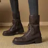Botas Martin de Suela Gruesa Estilo Británico para Mujer, Otoño e Invierno 2026 Nuevas Botas Cortas con Cordones de Cuero Genuino, Botas de Tacón Grueso a Media Pantorrilla, Botas de Motociclista