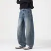 Jeans de alta qualidade estilo americano, lavados, com corte curvo para homens, nova marca da moda de outono, calças compridas casuais largas e retas para homens