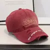 Boné de Baseball de Sarja Bordado com Letra Estilo Novo Desgastado, Macio à Prova de Frio, Unissex, Chapéu de Sol para Primavera/Verão