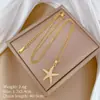 [Acero de titanio] Elegante y lujoso collar con diamantes de imitación de estrellas de mar para mujer, cadena de clavícula a juego, cadena de acero de titanio.