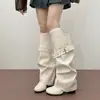 Fruncido hebilla tacón grueso suelto metal adelgazante otoño cuero pierna ancha tubo alto botas de montar estilo western para mujer botas apiladas