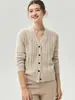 Cardigan de Punto de Seda de Morera y Cachemira con Botones, Cuello en V, Hilo Floral Nuevo Otoño 2026 Suave, Ligero y Cálido Manga Larga