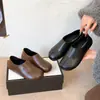 Zapatos de cuero para mujer de punta cuadrada, versátiles, sencillos, sin cordones, con hendidura en la punta, de uso a la moda en dos direcciones, zapatos perezosos, de nicho retro que aumentan la altura
