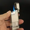 Encendedor inflable de gran capacidad a prueba de viento con punzón directo, de metal, para exteriores, transparente, con contenedor de gas y personalidad creativa para hombres