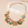 Colar com Pingente de Óleo Gota Vento do Oceano Diamante Pérola Estrela do Mar Concha Coral Personalidade Europeia e Americana Colar de Clavícula de Alta Qualidade para Mulheres