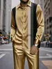Comércio Exterior Europeu e Americano 2025 Novo Conjunto Masculino Casual Tendência Estampa 3D Estilo Étnico Gola Dobrável Manga Longa Calça Longa