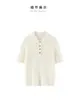 Camiseta de punto para mujer 2026 Primavera/Verano, estilo nuevo, cuello polo, manga corta, 100% lana pura, hilado fino de merino, patrón trenzado